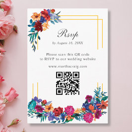 Informações Cartão RSVP de Código QR de Casamento de Flor de F