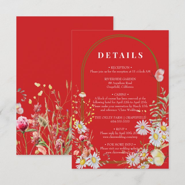 Informações Cartão Vermelho de Flor Selvagem de primavera Summ (Frente/Verso)