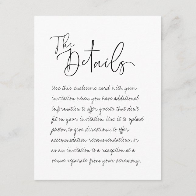 Informações Casamento Manuscrito O Cartão Do Gabinete De Detal (Frente)