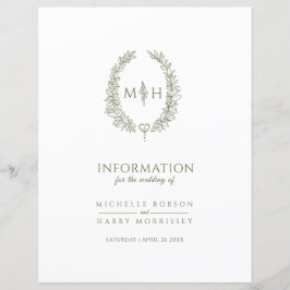 Informações de convidado do monograma verde-oliva