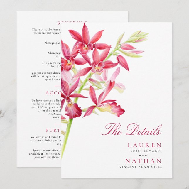 Informações de detalhes do casamento da orquídea v (Frente/Verso)