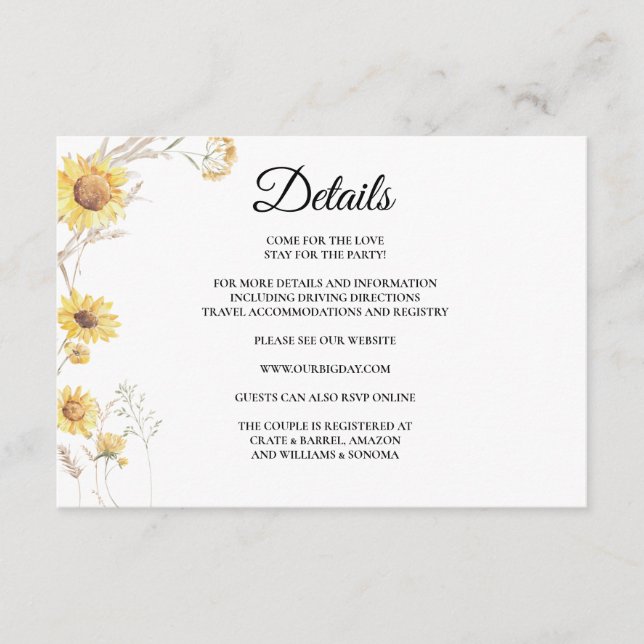 Informações Detalhes do Cartão de Invólucro de Girassol Elegan (Frente)