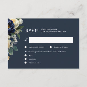 Informações Elegante cartão de RSVP de casamento floral azul n