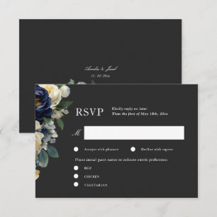 Informações Elegante cartão de RSVP de casamento floral azul n