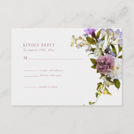 Informações Flores Rosa Roxo | Cartão de RSVP de Casamento Blo