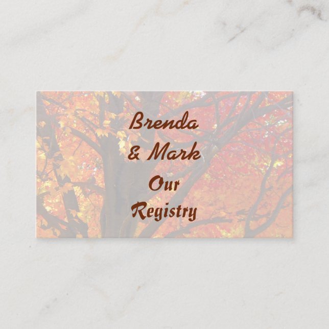 Informações Folhas de outono do Cartão de Registro Laranja e A (Frente)