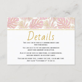 Informações Folhas tropicais cor-de-rosa e cartão de narração 