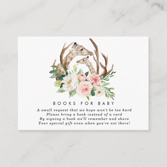 Informações girafas livros florais para cartão de pedido de li (Frente)