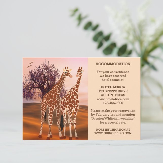 Informações Girafas Zoo Wedding Insert ou Cartão de Alojamento (Em pé/Frente)