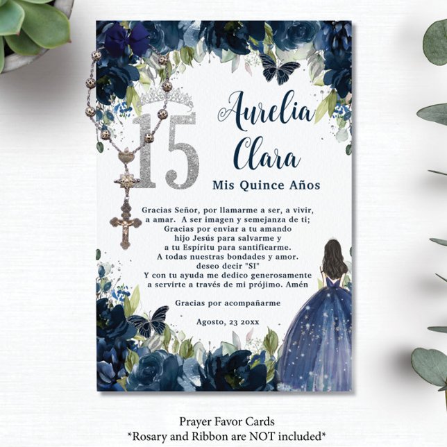 Informações Marinho Azul Prata Floral Quinceañera 15 Cartão de (Criador carregado)