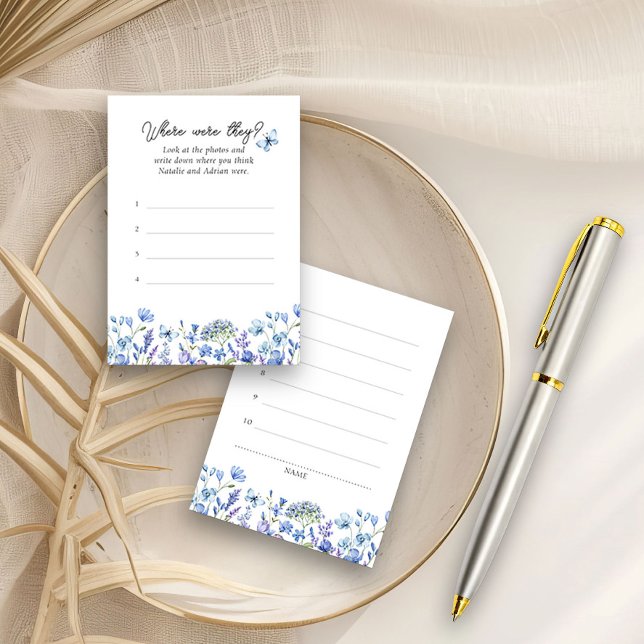 Informações Onde Eles Estavam No Cartão De Resposta Floral De  (Where were they? guessing game answer cards from my Blue Wildflower Bridal Shower Collection
)