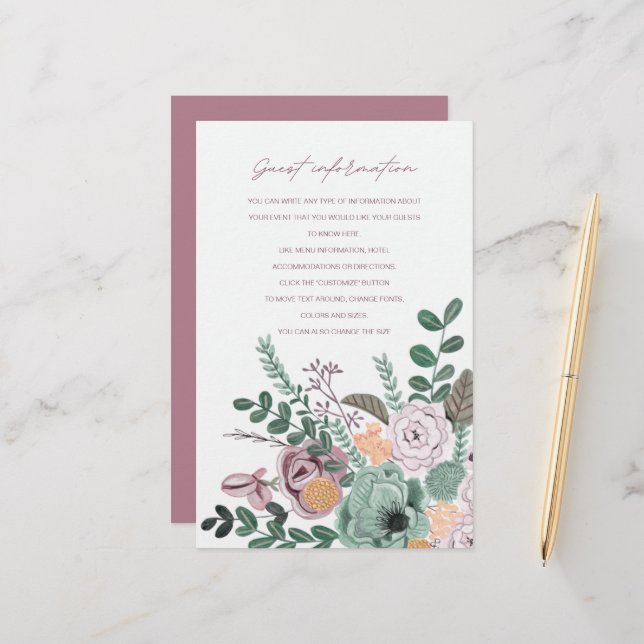 Informações para convidados de flores pintadas rom (Frente/Verso In Situ)