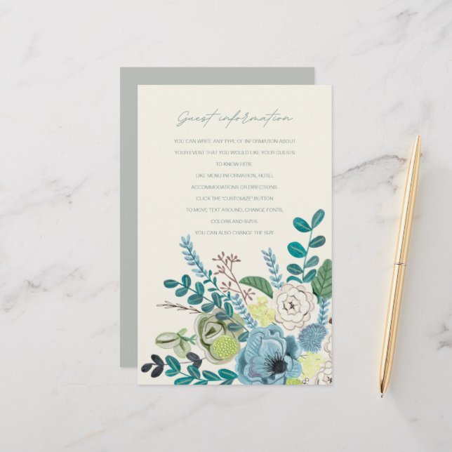 Informações para convidados de flores verde mar ch (Frente/Verso In Situ)