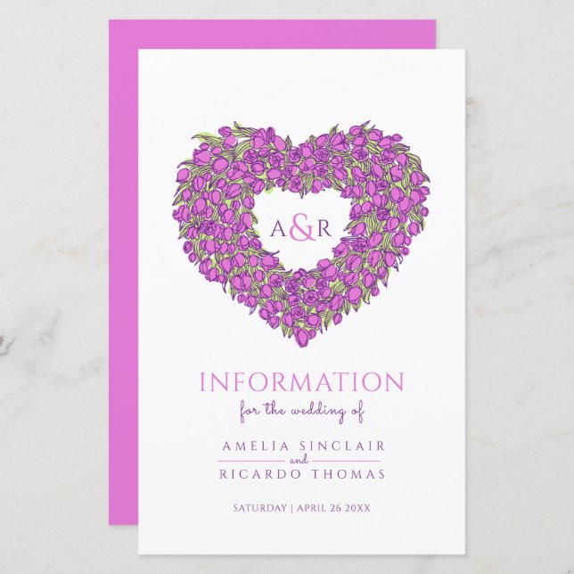 Informações para convidados do casamento com coraç (Frente/Verso)