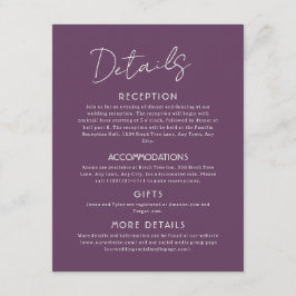 Informações Pormenores Roxos Cartão de Invólucro de Casamento 