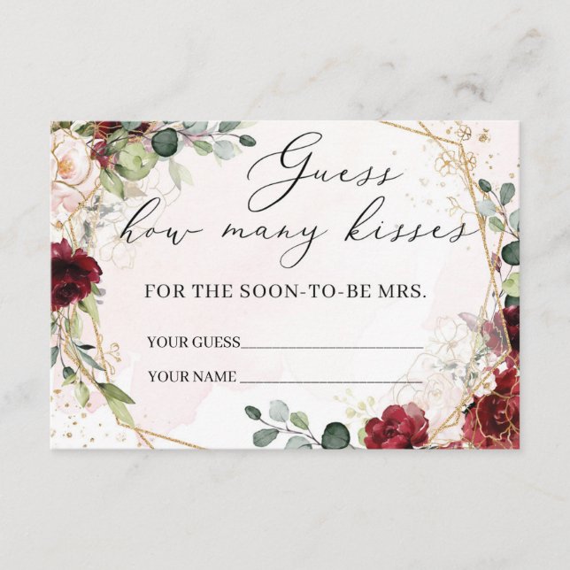 Informações Quantos beijos do cartão de jogo Boho burgundy flo (Frente)