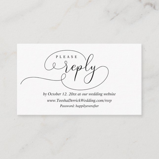 Informações Resposta RSVP Online, Cartão de Gabinete de Casame (Frente)