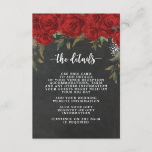Informações rosas vermelhas detalhes de casamento boho cartão
