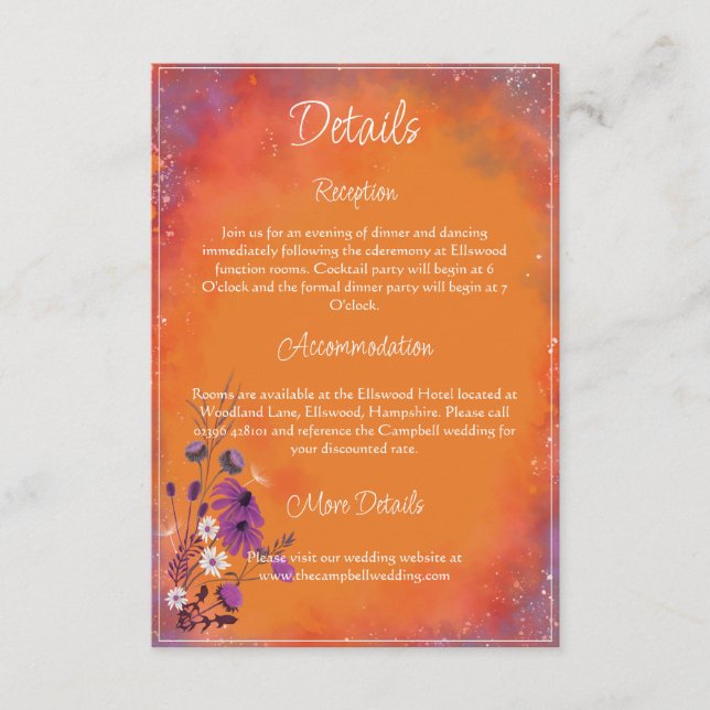 Informações Saffron Sky Wildflower - cartão de visita vertical (Frente)