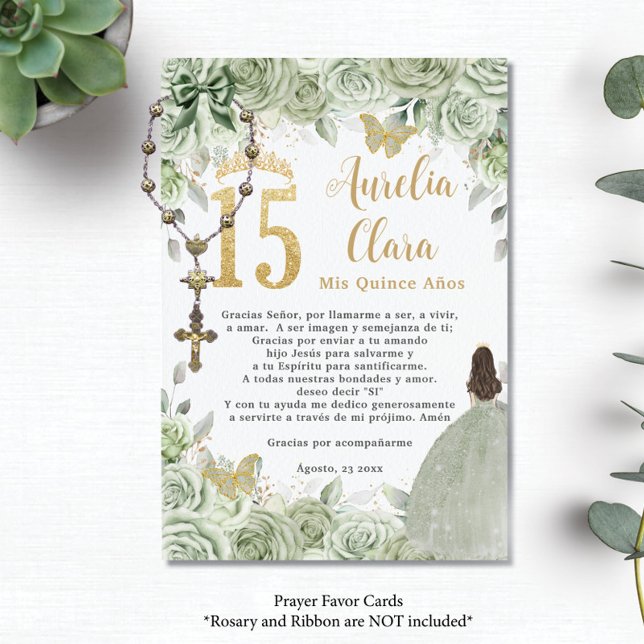 Informações Sage Green Floral Dourada Quinceañera 15 Cartão de (Criador carregado)