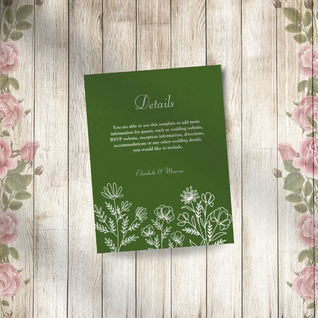 Informações Simples cartão de cerimônia floral verde de azeito (Criador carregado)