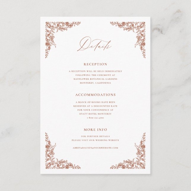 Informações sobre Casamento do Cartão de Recepção  (Frente)