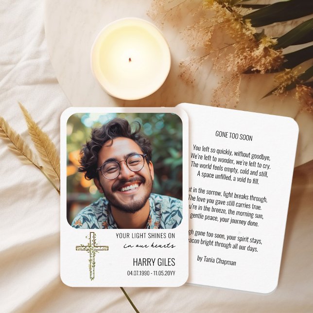 Informações Sua Luz Brilha No Cartão De Guarda Memorial Fotogr (Photo Memorial Keepsake Card  with Reading by Darling & May)