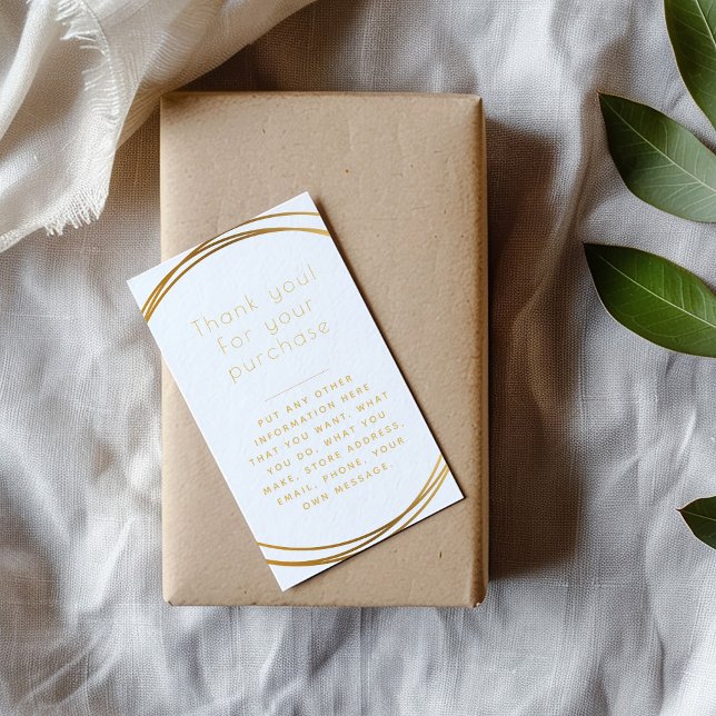 Informações Toques Dourados inserem Cartão para ordens de clie (Gold rings insert Card for customer orders saying "Thank you for your purchase")