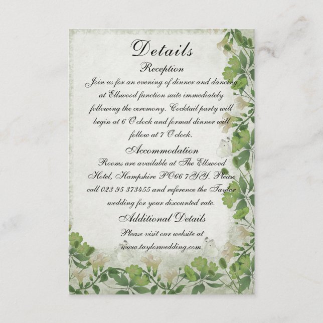 Informações Victorian Meadow - cartão de cercado de casamento  (Frente)