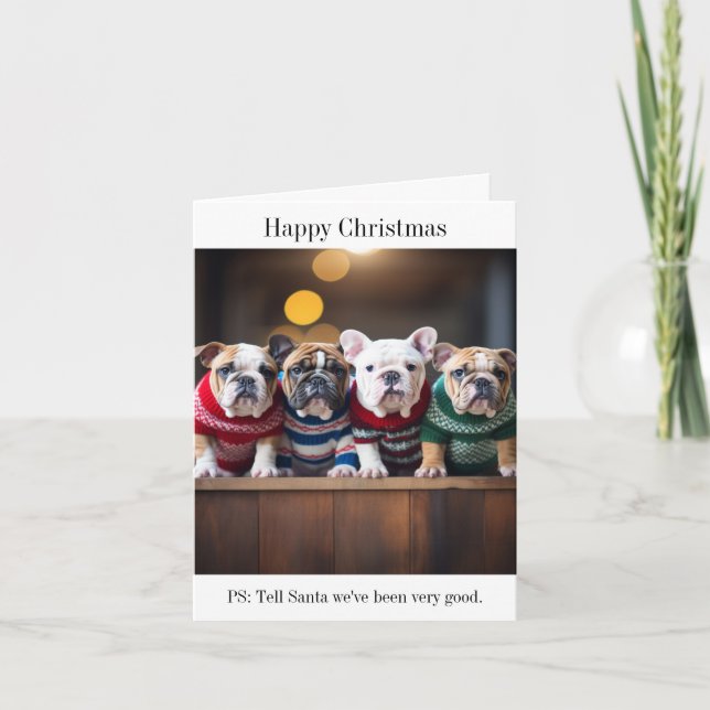 Inglês Buldogue Puppies Cartão de Natal (Frente)