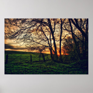 Inglês Countryside Sunset HDR art poster