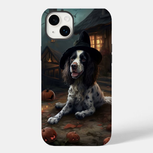 Inglês Springer Spaniel Pumpkins Halloween Scary (Verso)