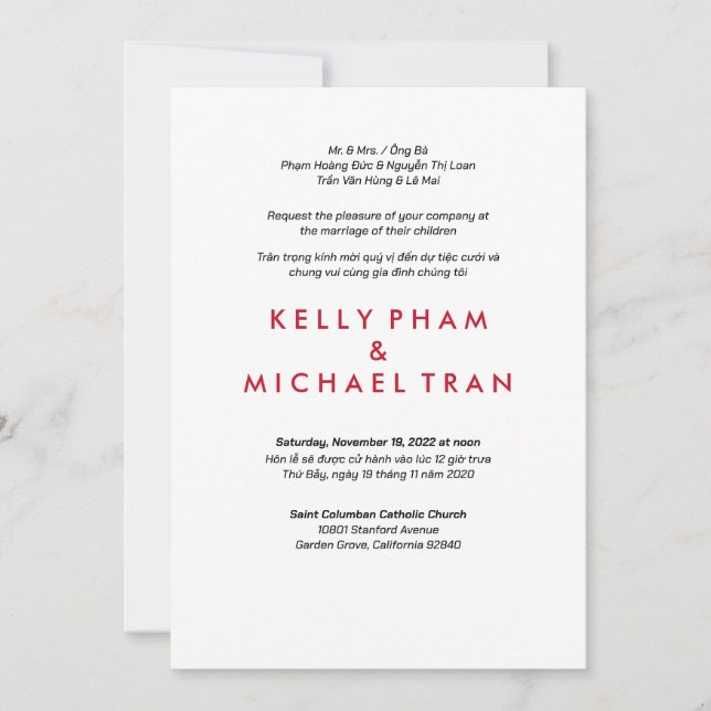 Inglês, Vietnamita - Design moderno convite (Frente)