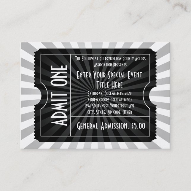 Ingresso para Evento Preto + Branco, Tamanho de Ca (Frente)