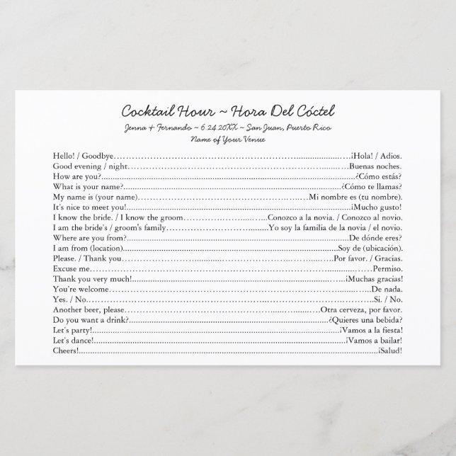 Iniciador Bilíngue de Hora do Cocktail (Frente)