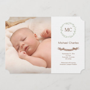 Iniciais Botânicas Anúncio de Nascimento Fotográfi