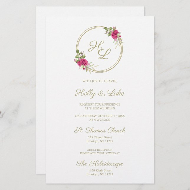 Iniciais Botânicas Rosa Pic. Casamento De Ferida E (Frente/Verso)