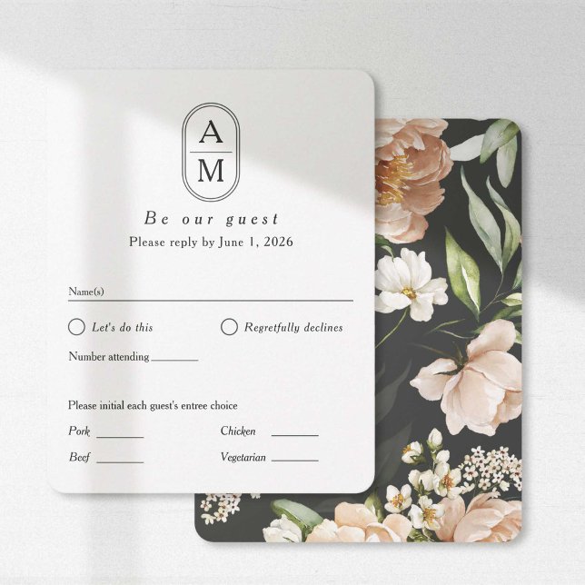 Iniciais de arco moderno, RSVP com opções de refei (Criador carregado)