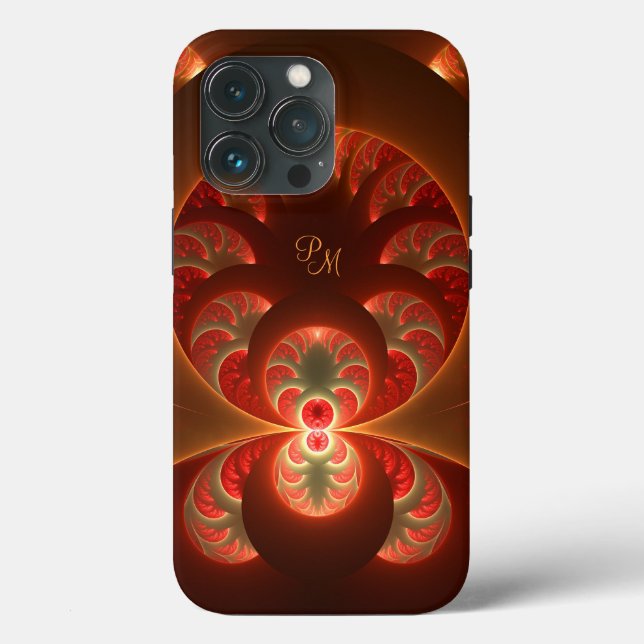 Iniciais de Arte Fractal Vermelha Abstrato Laranja (Verso)