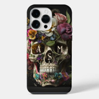 Iniciais de Monograma de Gótico de Crânio Floral