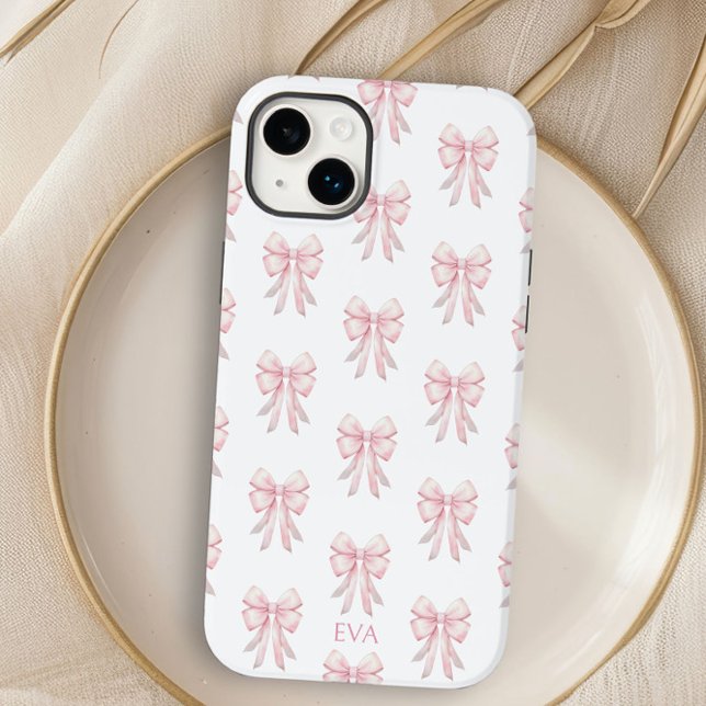 Iniciais de Monograma do Padrão de Pré-disquete do (Personalized iphone case with pretty coquette style pink bows by Darling and May)