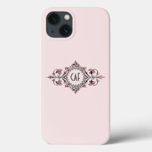 Iniciais de Monograma Rosa Cinza Prata Florescer