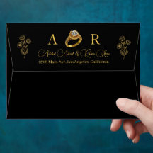 Iniciais de Noivado de Casamento Negro Dourado Ane