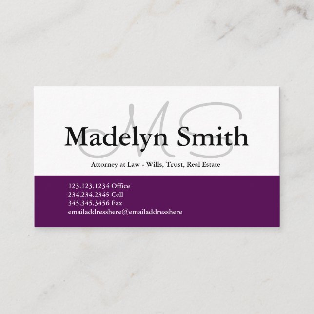 Iniciais de Plum Moderno Negrito - Cartão de visit (Frente)