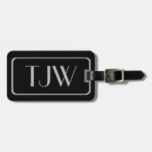 Iniciais de prata clássica em etiquetas de bagagem