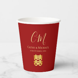 Iniciais do casal moderno casamento chinês vermelh