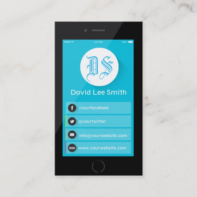 Iniciais logotipo monograma cartão de visita smart (Frente)