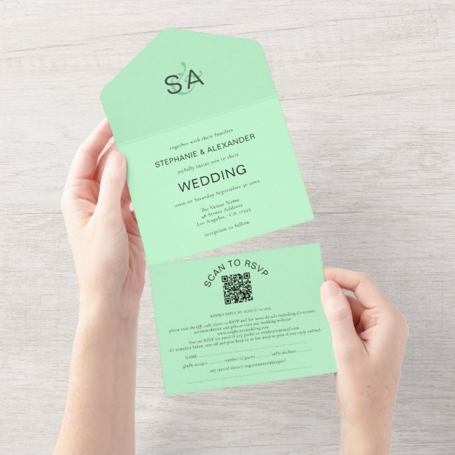 Iniciais Minimalistas Casamento Verde Mint (Aba destacável)