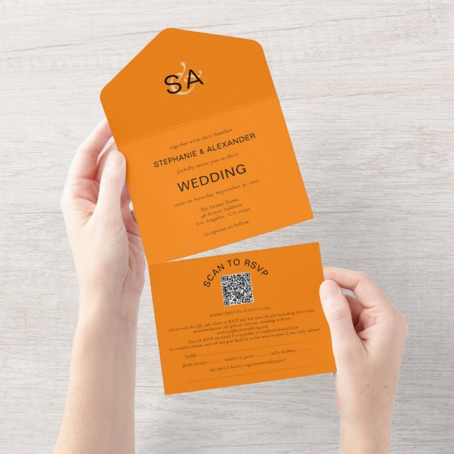 Iniciais Minimalistas Código QR Autumn Orange Wedi (Aba destacável)