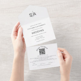 Iniciais Minimalistas Código QR Casamento Branco P